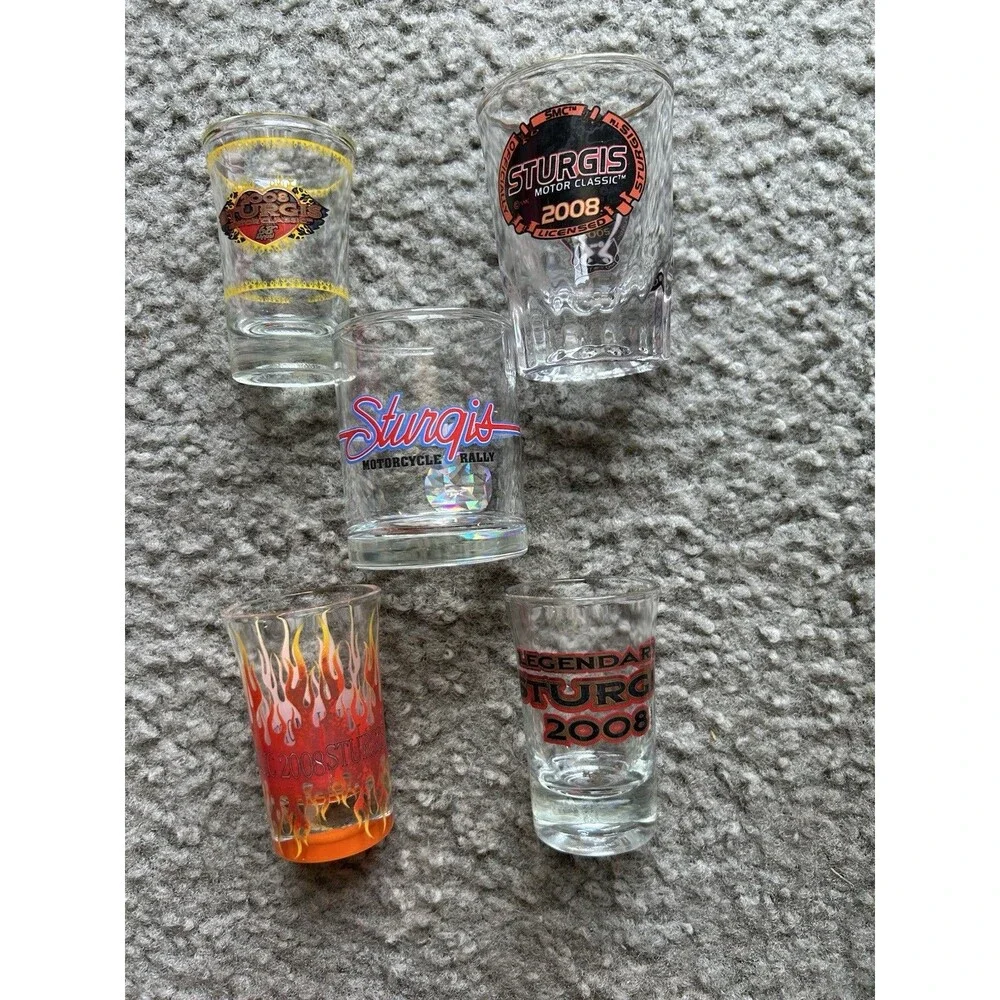 Sturgis Motorcycle Shot Glass Lot Of  5 2008 + 2011 Bike Rally